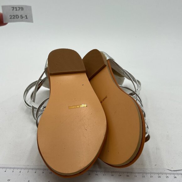 YDN Silver Sexy Gladiator Sandals Square Open Toe Zippers Strappy Flats Shoes - Picture 7 of 8